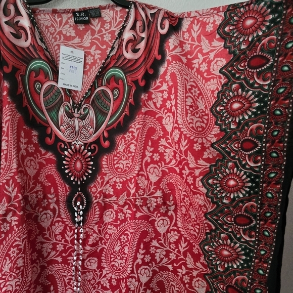 Indian Art to wear Poncho Dress Kaftan One Size Colorful Flowy Lightweight Summe - Picture 4 of 13